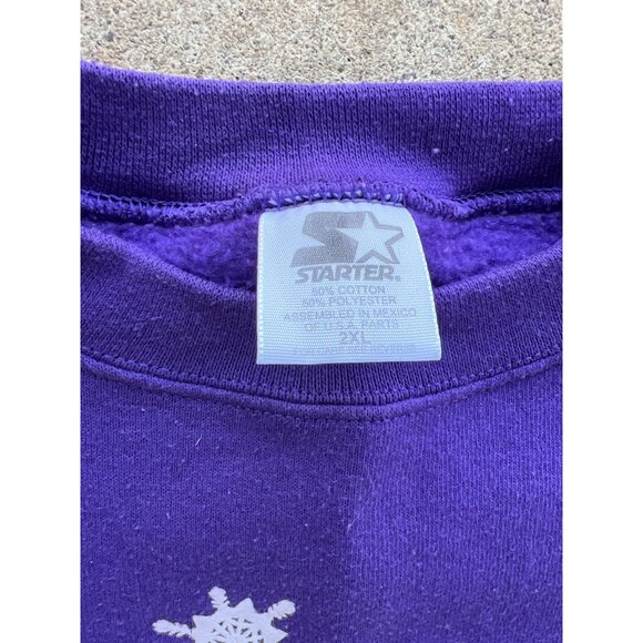 Vintage Starter Purple Snowflake Print Crewneck Sweatshirt 2XL Winter Theme C4 - Picture 3 of 5